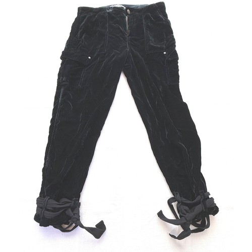 Utilty Goth Marrakech Black Velvet Cargo Pants Tie Cuff Ankle Size 27 Womens ...