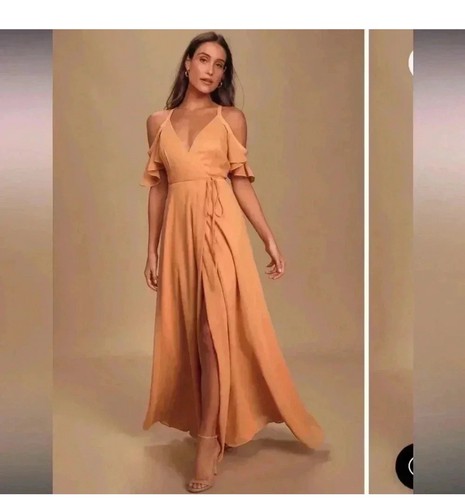 NWT Lulus Med Rust Orange Satin Maxi Dress Spring Vacation Summer Easter