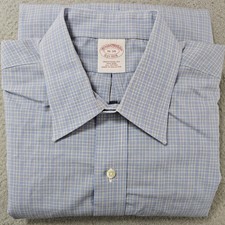 Brooks Brothers Shirt Mens 16-34 Blue Yellow Check Traditional Fit Non Iron