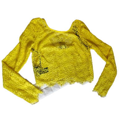Bebe Y2K Top NWT Yellow Floral Sheer Lace Cropped Womens L Fairycore Going Out