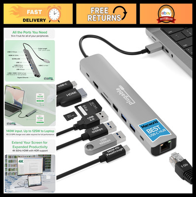 9-in-1 USB C Hub Multiport Adapter - 140W PD Charging, 4K HDMI, 10Gbps Data, Eth