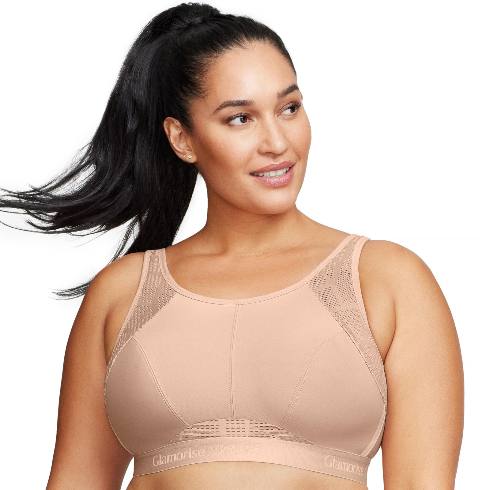 Plus Size Plus Size Breathable Mesh Non Wired Sports Bra No. 1068, Skin, 85H image 8