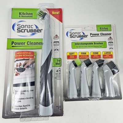 Sonic Scrubber Kitchen Household power cleaner w 4 Extra Brushes NEW