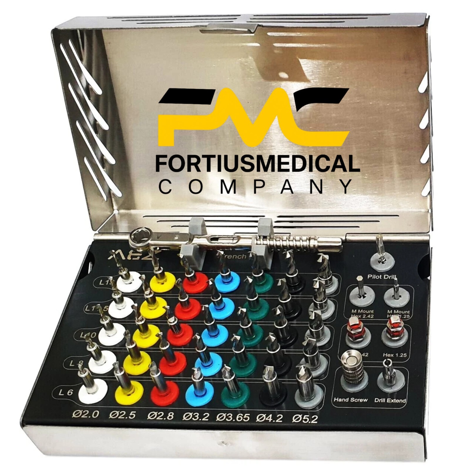 Dental Implant 35 Integral Stopper Drills with Drivers and Key Complete Kit 43PC