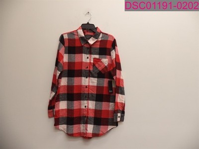 Free Press Sleepwear Red/Black Plaid Long Sleeve Button Down Pajama Shirt Medium