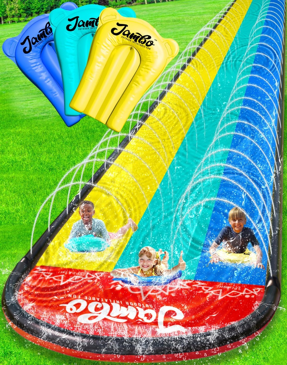 JAMBO XL 20Ft Premium 3-Lane Slip & Slide, 3 Bodyboards, Heavy