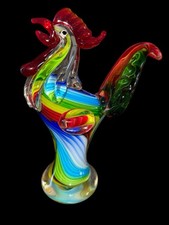 Murano Art Glass Rainbow Multicolor Colored Rooster Figurine Tabletop Home Decor
