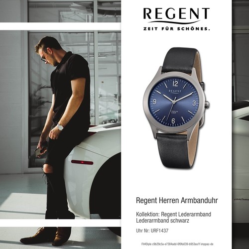 Regent Pelle Uomo Orologio da Polso Quarzo Nero Cinturino IN Pelle URF1437 - Foto 5 di 5