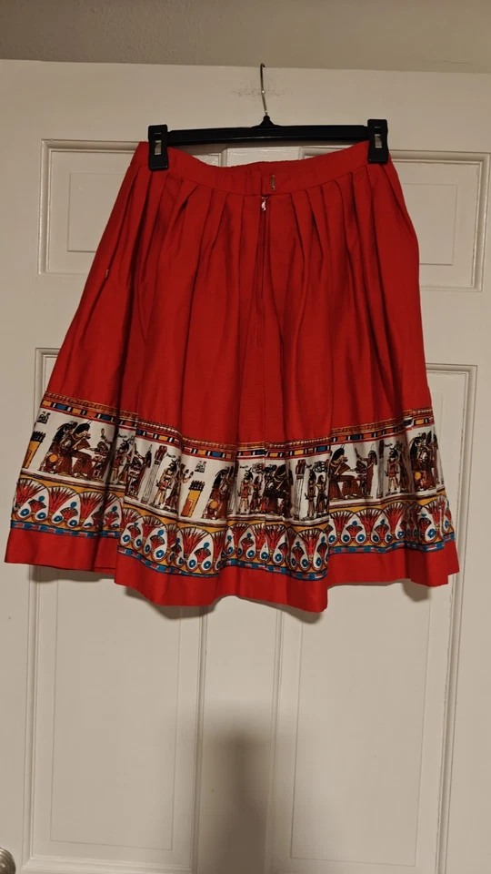 Falda Plisada Novedad Años 50 Rojo Motivo Egipcio Pequeña Foto 3 de 4