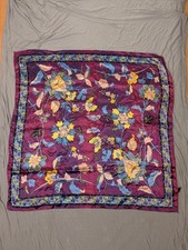 vintage 80s hair neck scarf plum purple floral 28.5" square butterfly boho