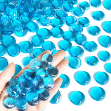 1 Lb Blue Flat Glass Marbles for Vase, 100 Pcs Glass Pebbles Beads, Decorative G