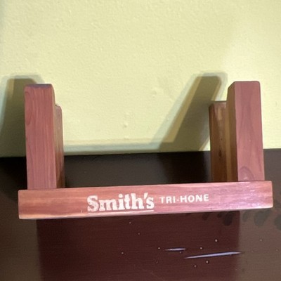 Smith's Tri-Hone Sharpening Stone 8 Inch with Wooden Base Holder, Brown
