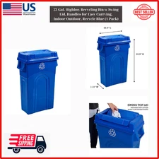 United Solutions 23 Gallon Highboy Kitchen Recycling Bin with Swing Lid, Blue