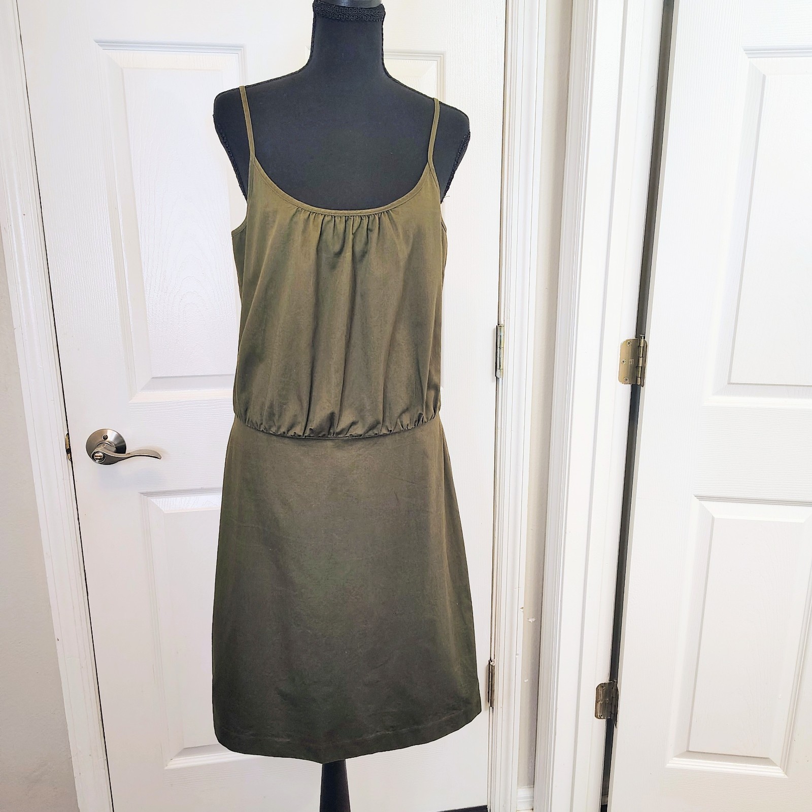 Vintage 90s Club Monaco Green Cotton Summer Dress Knee Casual Minimalist Prep 10