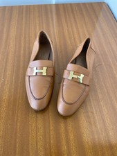 Hermes Paris loafers in brown leather with gold plated buckle size 36 EU