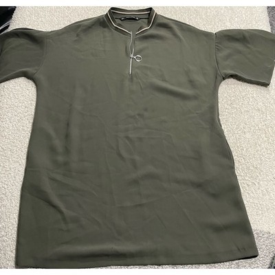 Zara Basic Collection Women's Sz L Shift Dress Classic Zipper Short Sleeve Green