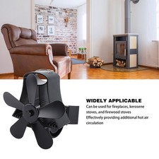 (Black)Magnetic Wall Mounted Fireplace Fan Silent Operation 5 Blade Heat