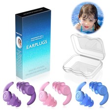Kids Swimming Ear Plugs 3 Pairs Waterproof Reusable Silicone Ages 4-12