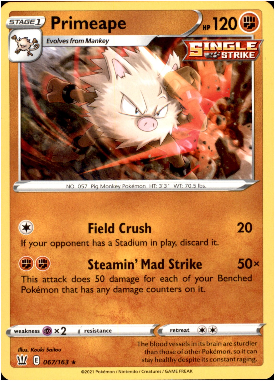 Primeape 067/163 Rare - Pokemon SWSH05: Battle Styles LP-NM