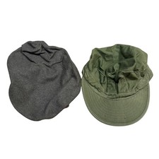Pair 2 Vintage Military Hats - One Cap w/ Bill One Wool Style