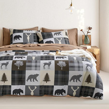 - Rustic Duvet Cover Set, Cabin Christmas Lodge Western Country Bear Deer Holida