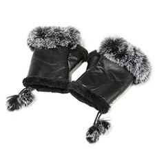 Cute Winter Gloves - Fuzzy Furry Faux Fur Lined, Warm Hands Warmer for Black