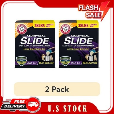 (2 Pack) Arm & Hammer Clump & Seal Slide Multi-Cat Cat Litter, 38 lb