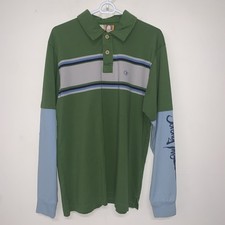 VTG OP Stripped Polo Green/Blue Long Sleeve Collar Men  s Large Classic Preppy