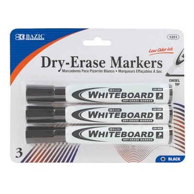 BAZIC PRODUCTS Black Dry Erase Markers, 1 Count (Pack of 1), (3-count)
