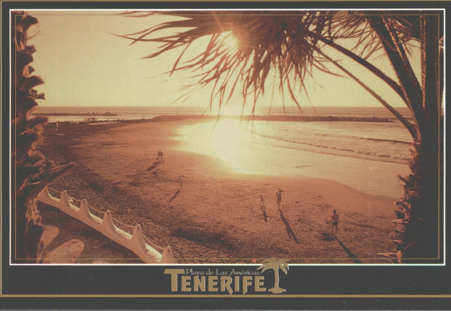 Vintage 1997 Tenerife Playa de Las Américas Sunset Beach Palm Trees Postcard