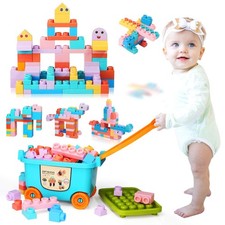 Large Particle Soft Building Block Toys with Storage Box with pull rods for T...