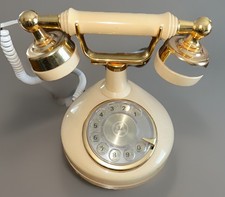 Vintage 1970s French Style Princess Rotary Phone Beige/Gold W Power Cord