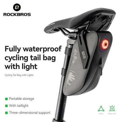 ROCKBROS Bicycle Rear Seat Fully Waterproof Cycling Saddle Tail bag with Light