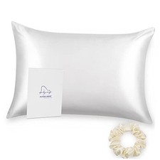 Natural Silk Pillowcase and Hair Tie Set, Queen Queen 20''x30'' Cool White