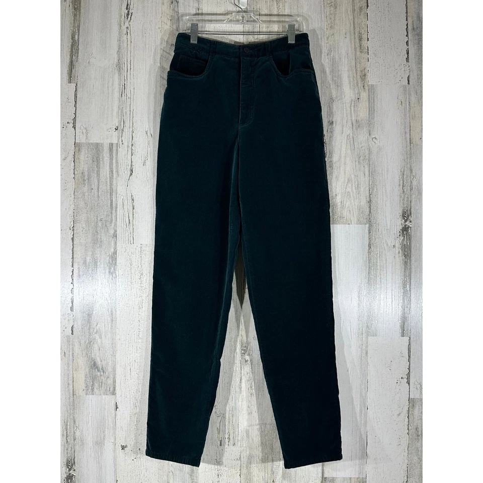 Pantalones de terciopelo Talbots talla 6 (26x30) tiro alto pierna cónica verde azulado oscuro algodón Foto 3 de 4