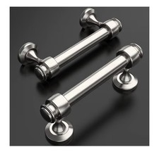 Amerdeco 10 pack Brushed Satin Nickel Cabinet Drawer Pulls 3  Holes ,4" Length