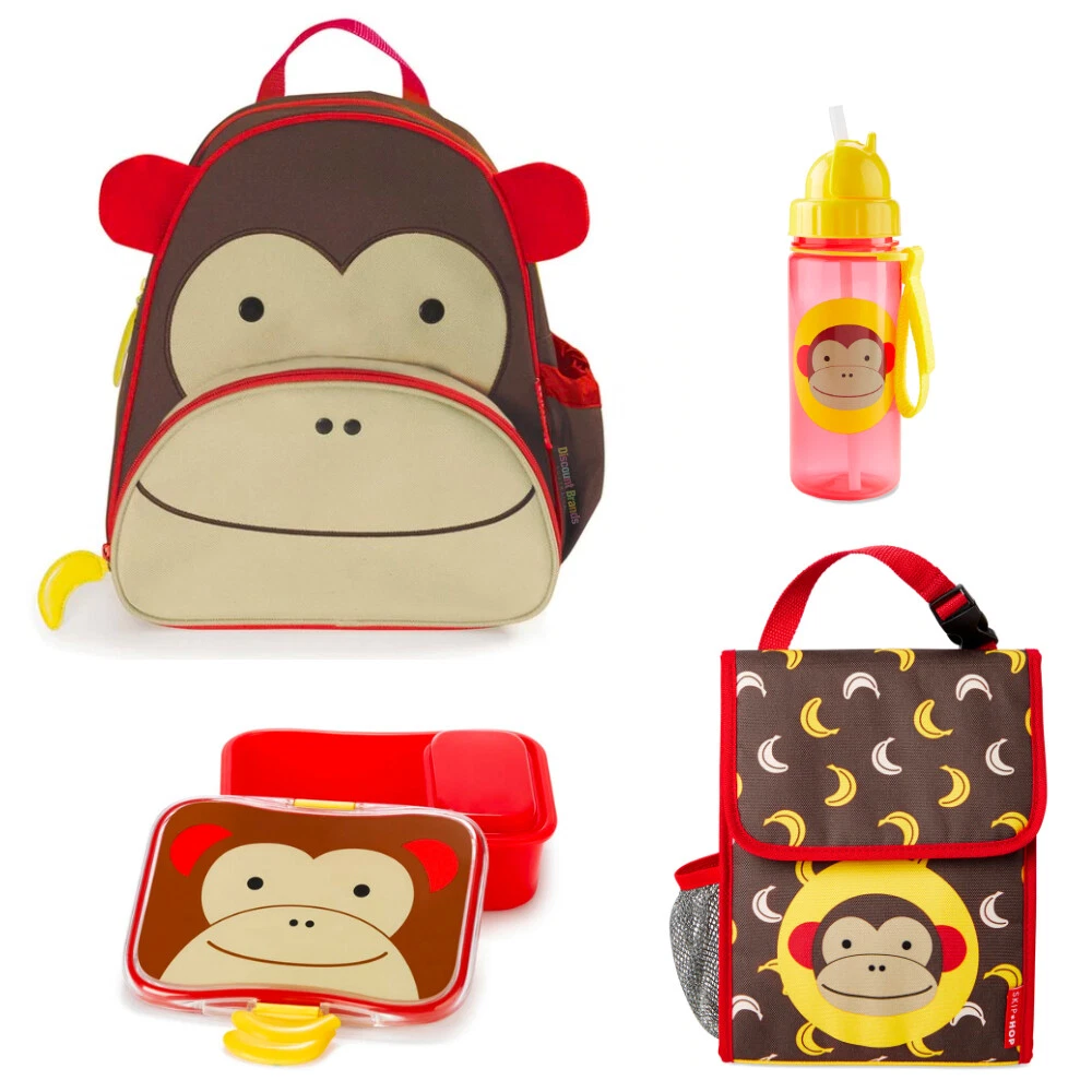 Skip Hop Zoo Backpack + Lunch Bag + Lunch Box + Drink Bottle 4pc Set -  Monkey