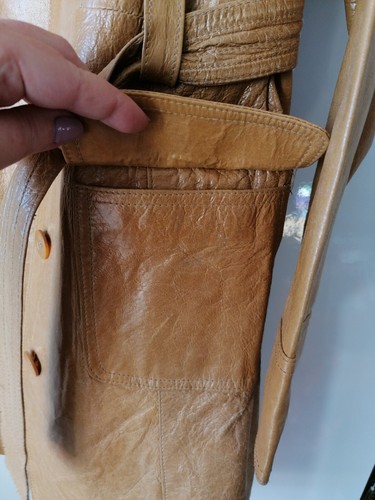 UK 10 Outer Edge Camel Beige Nude Leather Coat Jacket Trench Vintage Vgc - Picture 11 of 13