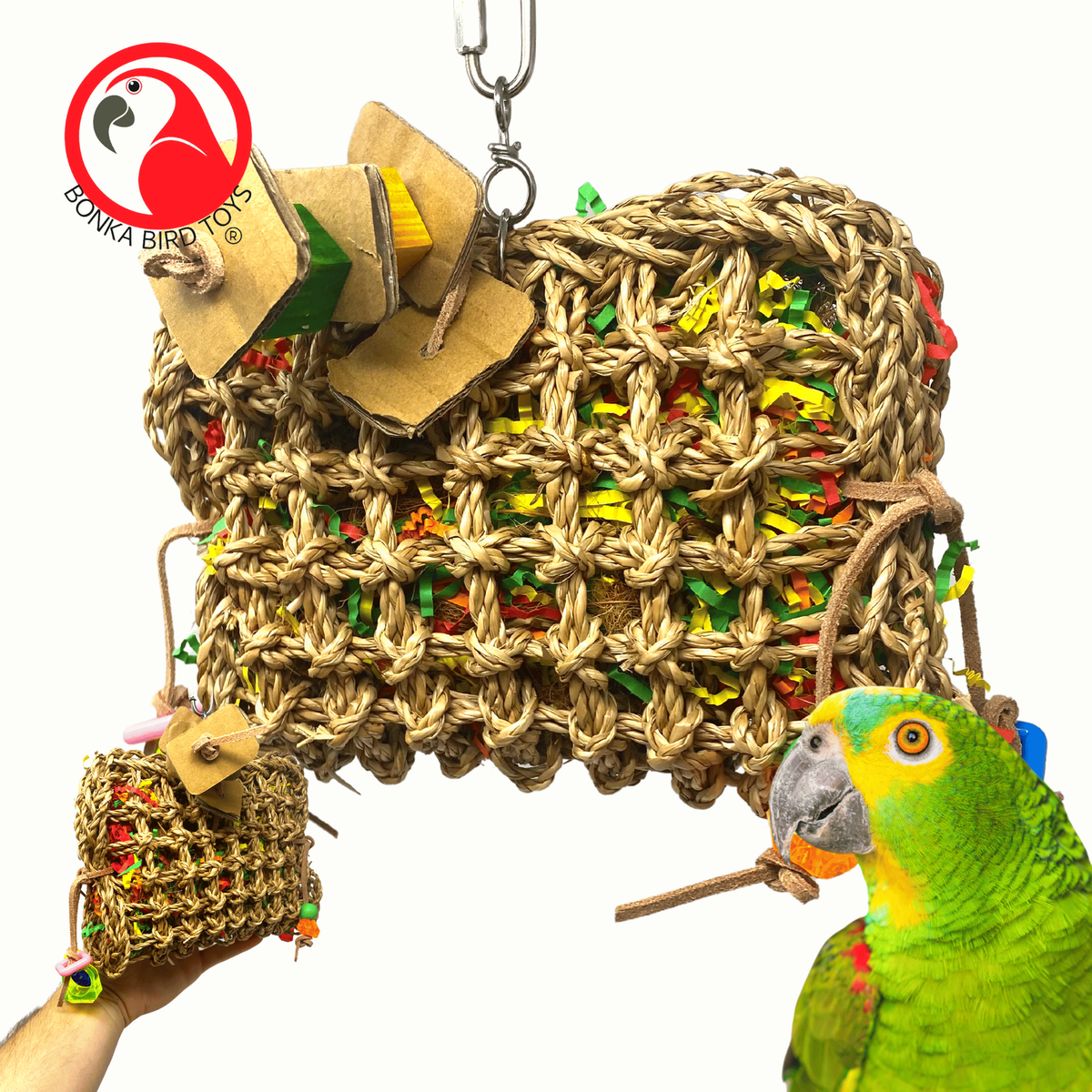 2909 Large Seagrass Purse Natural Foraging Chew Parrot Bird Toy African Grey