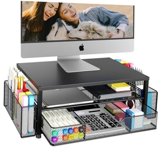 Desk Organizers and Accessories, 2-Tier Computer Monitor Stand for Desk Black