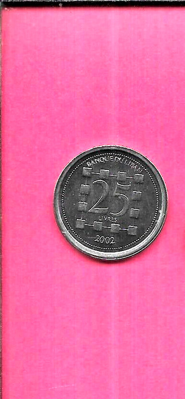 LEBANON KM40 2002 25 LIVRES BU-UNCIRCULATED- UNC-MINT OLD VINTAGE COIN