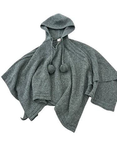 IL GUFO ITALY GIRLS GRAY KNIT PONCHO CAPE SWEATER POM POMS HOODED MERINO WOOL 4 - Picture 5 of 11