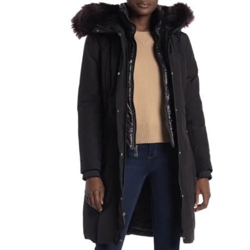 Faux Fur Trimmed Hooded Parka Coat 