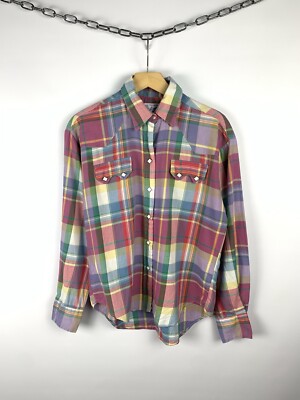 Vintage ROCKMOUNT Ranch Wear Western Hemd Herren Größe M Diamond Pearl Snap 90 s