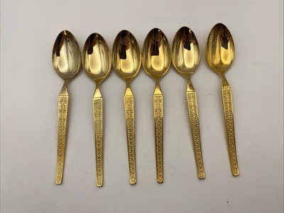 Vintage EKCO ETERNA Xanadu Gold Stainless Flatware 6 Spoons