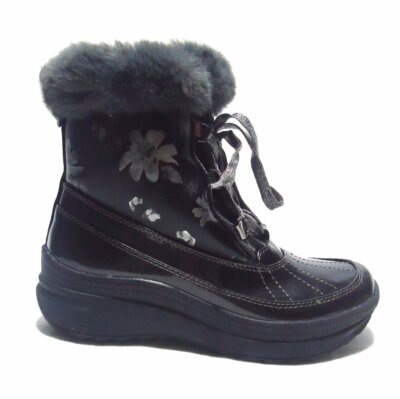 NEW Anne Klein Gayla3 Black Print Floral Winter Rain Duck Boots