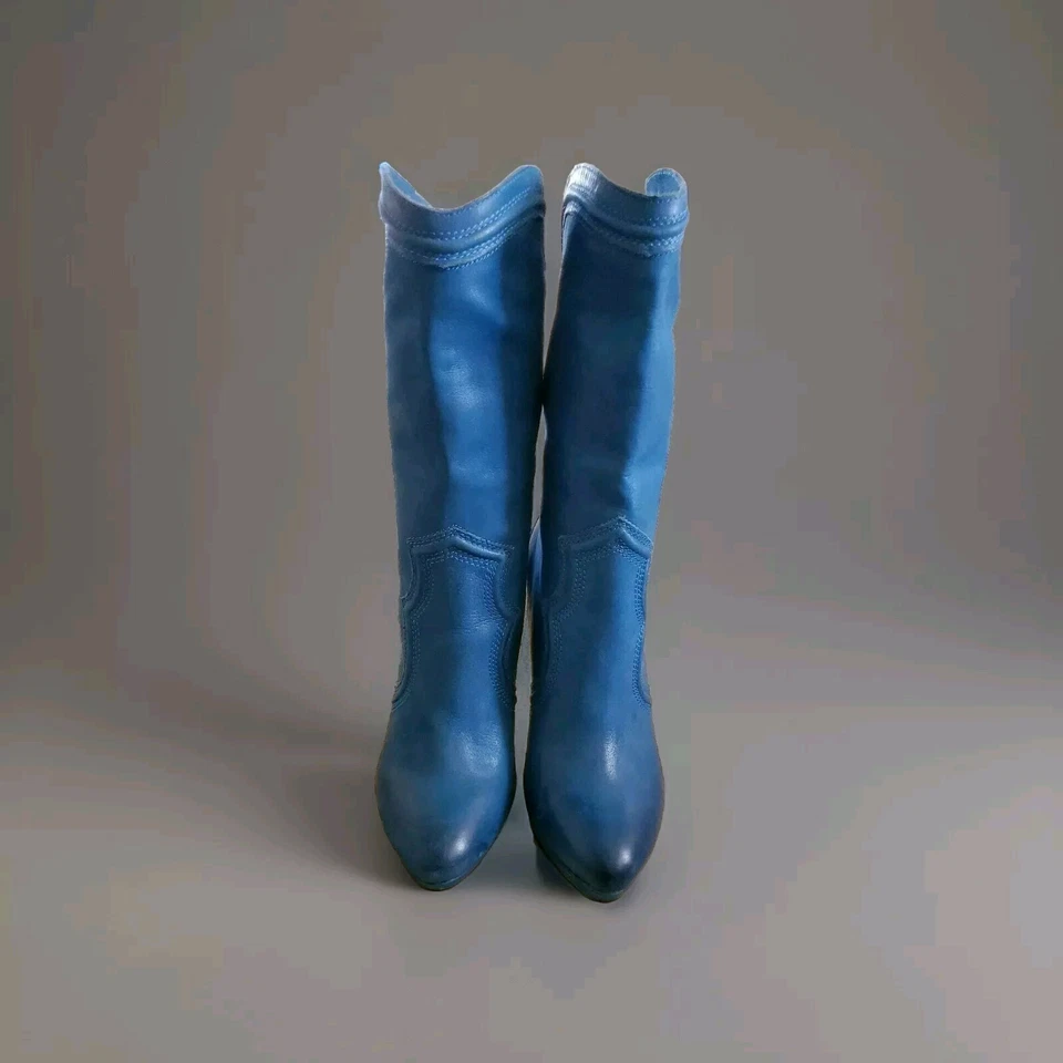 NUEVAS BOTAS DE AGUJA BOUTIQUE9 *HARPER* 5,5 M de cuero azul plataforma media pantorrilla Foto 2 de 4