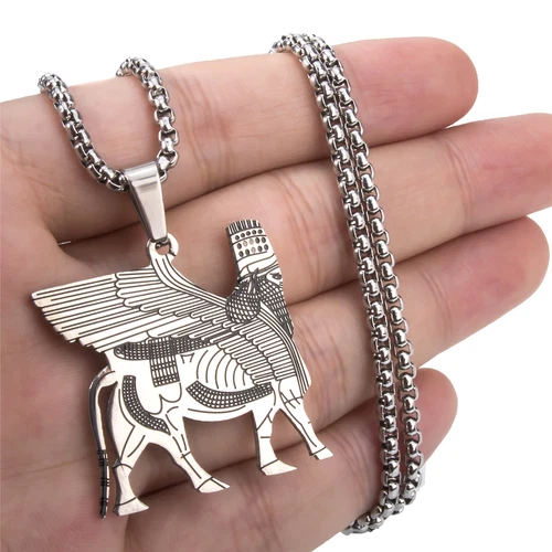 Assyrian lamassu Å edu Human-headed winged bull Stainless Steel Pendant Necklace