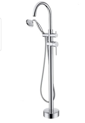 Floor Mount Free Standing Brass Bathtub Faucet Chrome/Silver Hand Shower. New