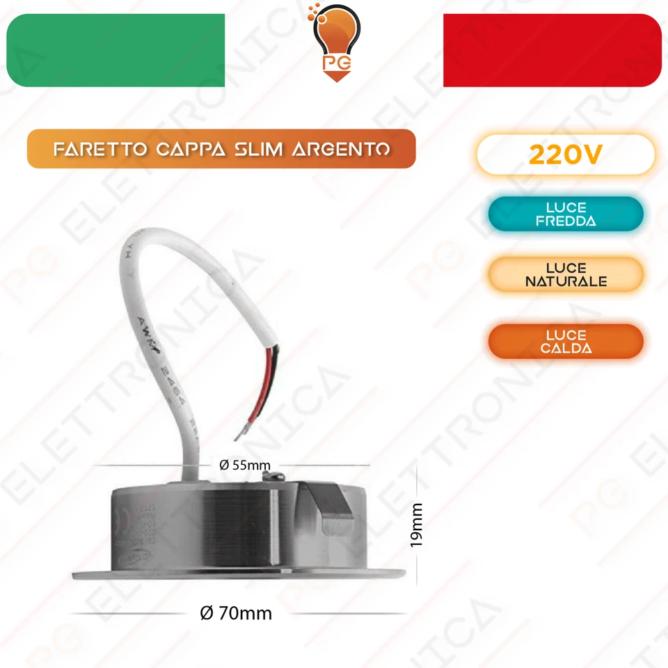 Faretto a led incasso slim 3W luce calda naturale fredda mensole cappa 55mm 220v - Immagine 2 di 4